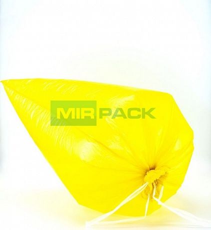 Мешки для мусора с завязками 35 л, 30 мкм, 10 штук, ПCД, желтые, для тяжелого и острого мусора прямое дно + ленты для затягивания - Вид 3